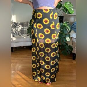 Sunflower Print Black Maxi Skirt